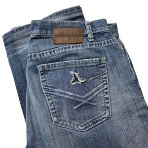 BKE Buckle Tyler Jeans Mens 33 Blue Denim Straight Leg Pants 33x32 Whisker Fade